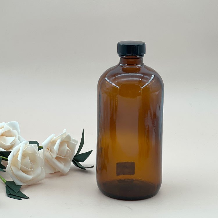 New Trend 8 oz Clear Blue Boston Bottle Custom Logo Amber Glass Screw Bottle with Bakelite Cap for Essential Oils Serums Creams