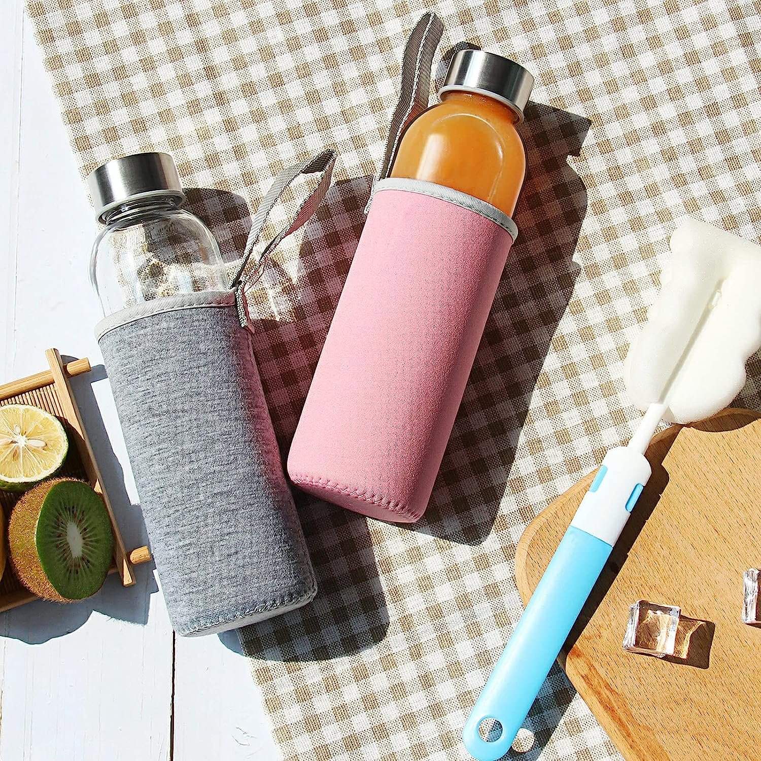 Custom 300ml 550ml 18oz portable reusable clear glass drinking water bottle with metal lid