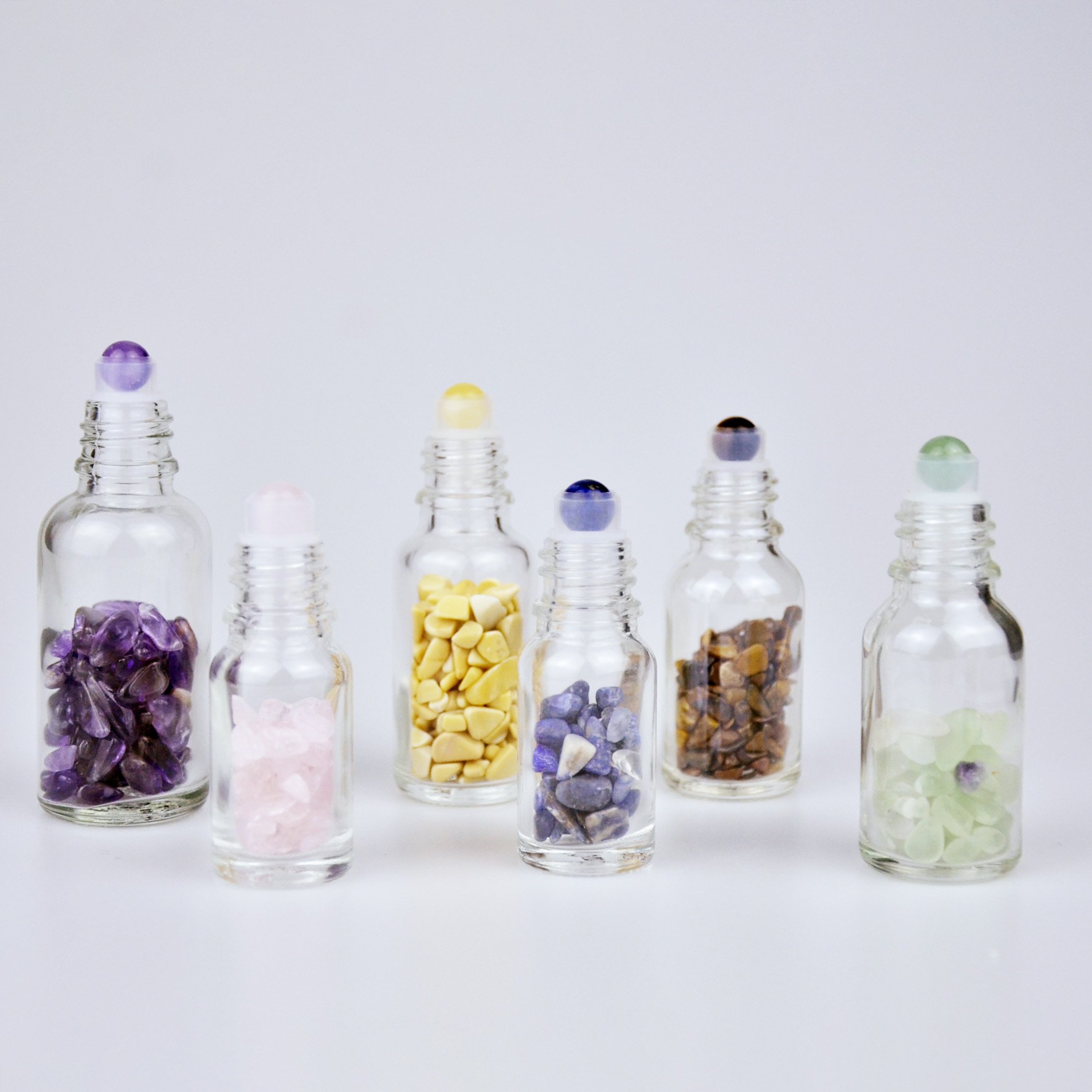 Attractive Empty 5ml 10ml 15ml 20ml 30ml 50ml Deodorant Roller Bottles Essential Oil Roll on Glass Bottles with Colorful Stones