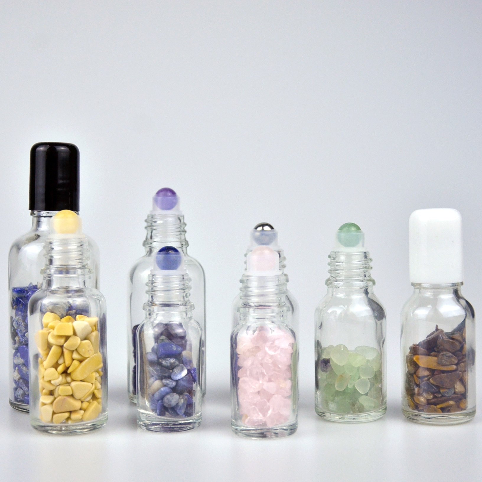 Attractive Empty 5ml 10ml 15ml 20ml 30ml 50ml Deodorant Roller Bottles Essential Oil Roll on Glass Bottles with Colorful Stones