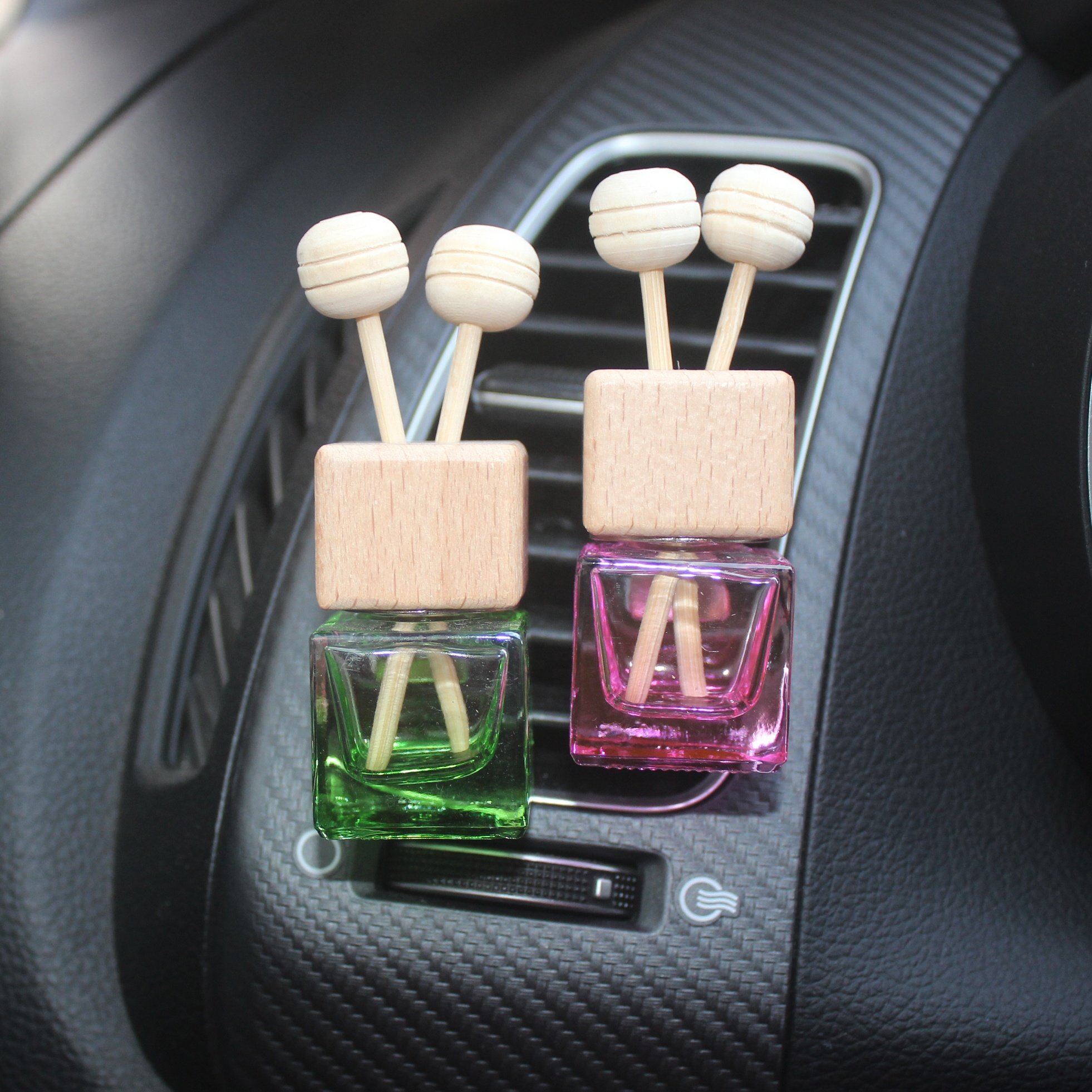 6ml 8ml Black car diffuser bottle exhaust clip in stock colors gold matte blue glass bottle wood cover car perfume glass bottles