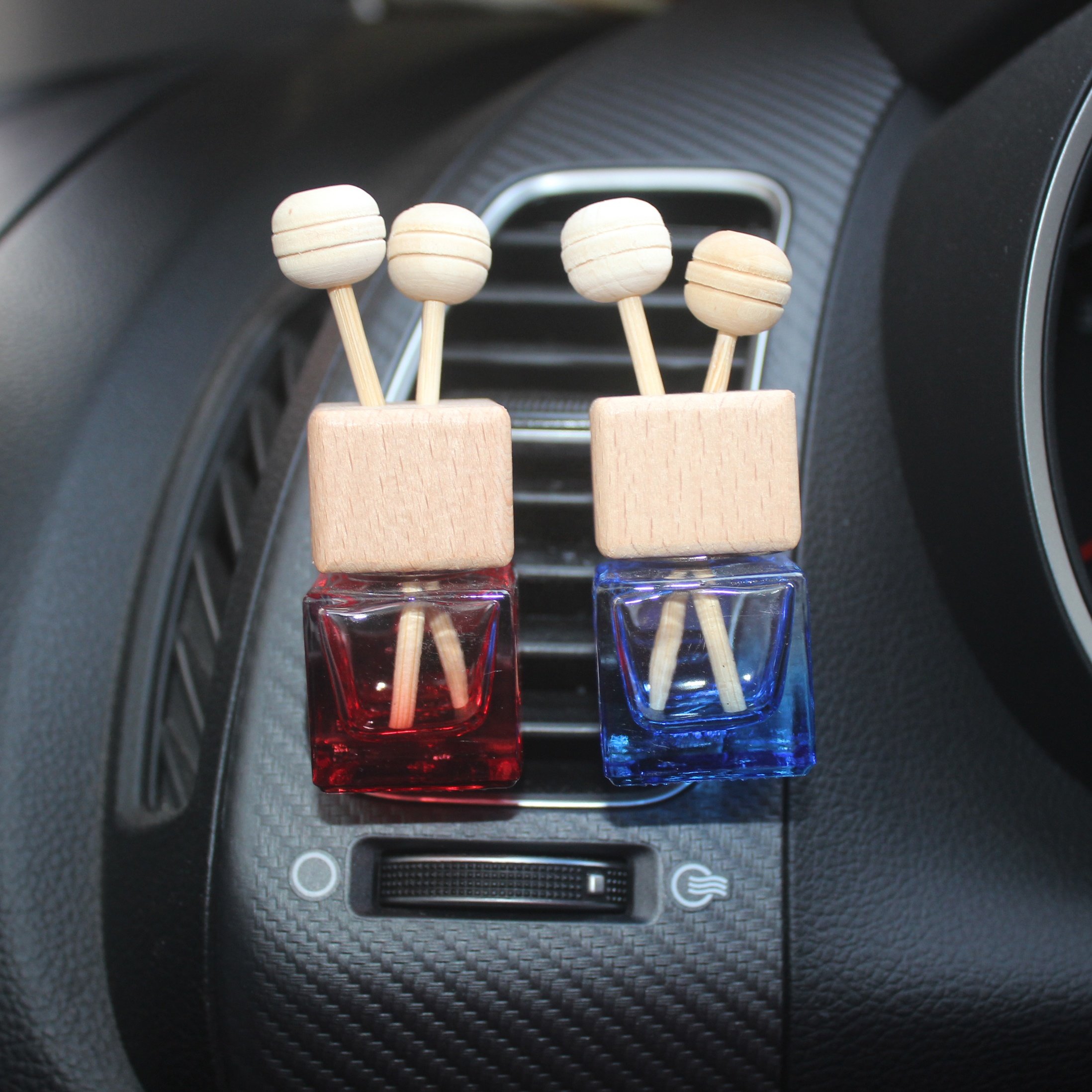 6ml 8ml Black car diffuser bottle exhaust clip in stock colors gold matte blue glass bottle wood cover car perfume glass bottles