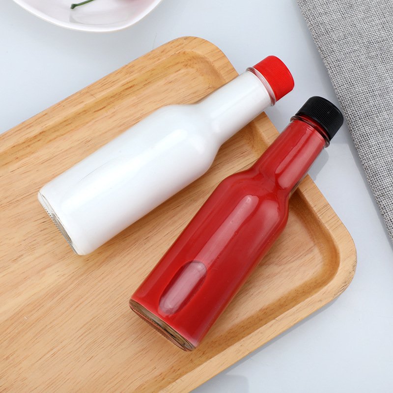Promotion price transparent glass Tabasco bottle 150ml hot sauce fog glass bottle with leak proof nut and black lid
