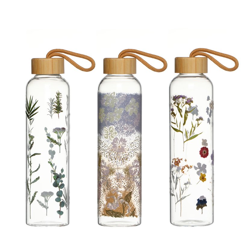 Personalized Eco Friendly Reusable Classic Glass Bottle In Bulk Cheap Reusable Clear Glass Drink Water Bottle With Bamboo Lid