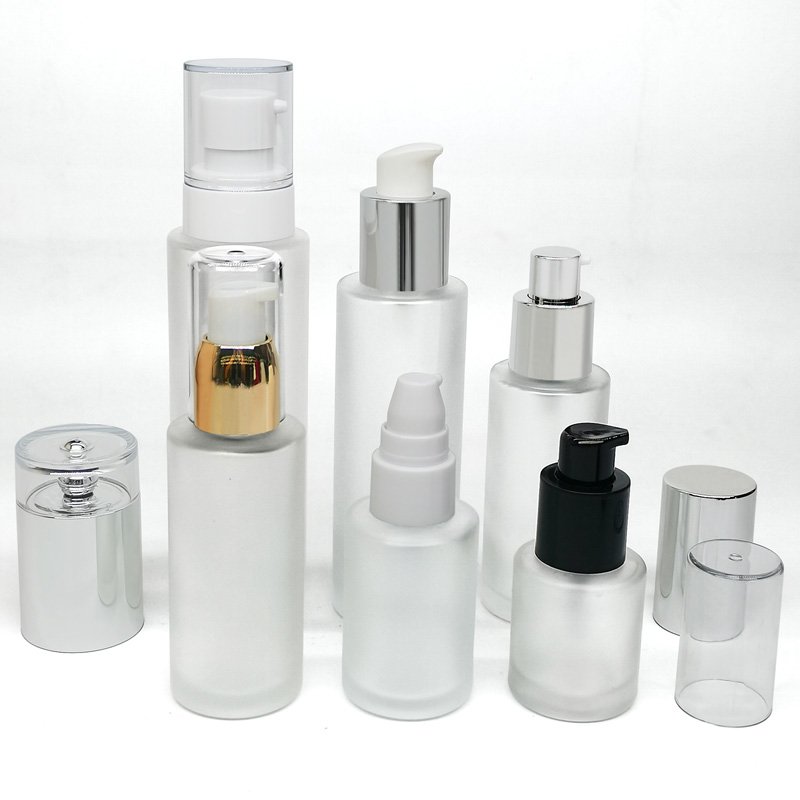 frosted thick bottom skincare serum glass bottle pump 30 ml 100ml lotion dispenser