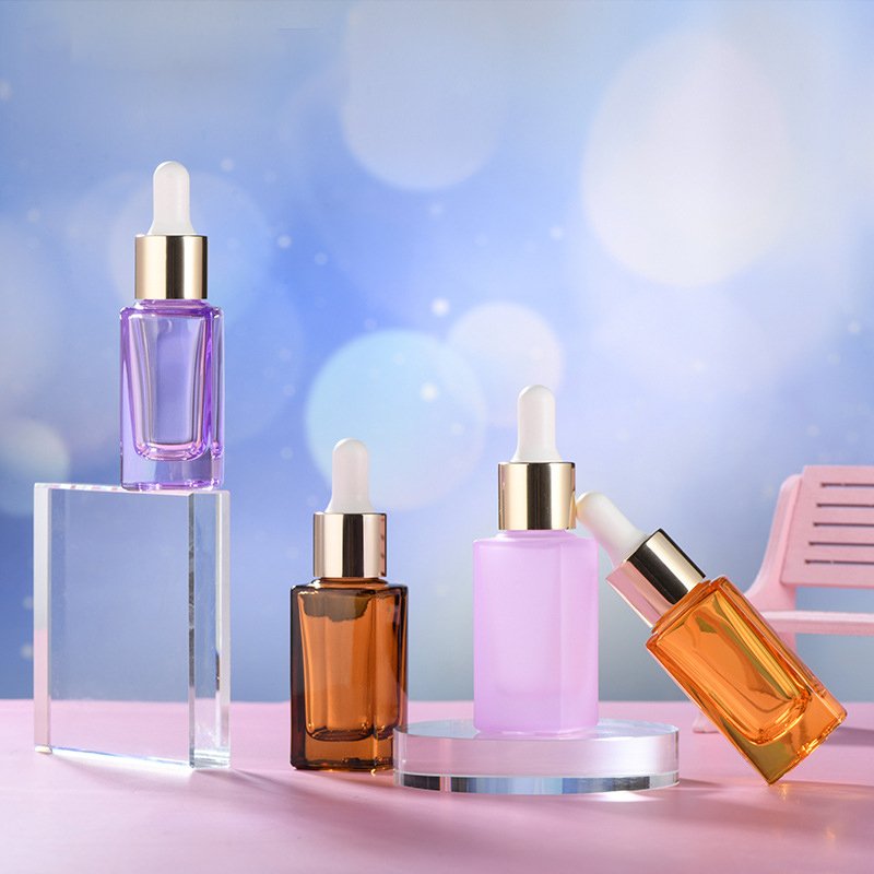 High-end 30ml 1oz square clear white black red color empty cosmetic packaging serum thick bottom glass dropper bottle