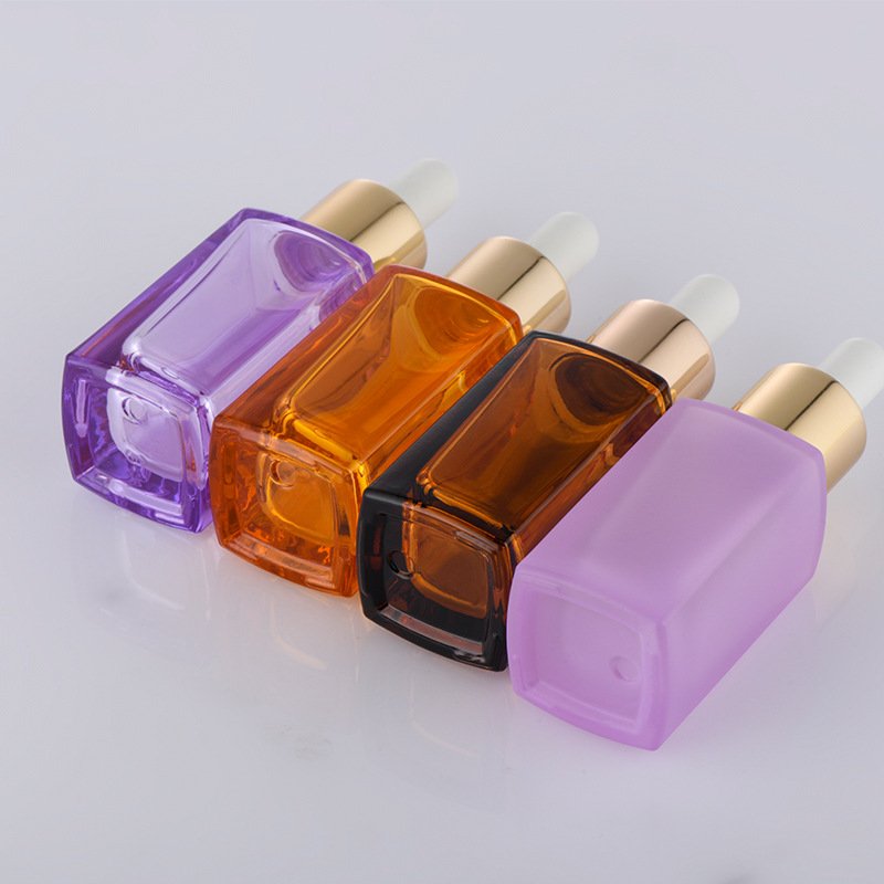 High-end 30ml 1oz square clear white black red color empty cosmetic packaging serum thick bottom glass dropper bottle