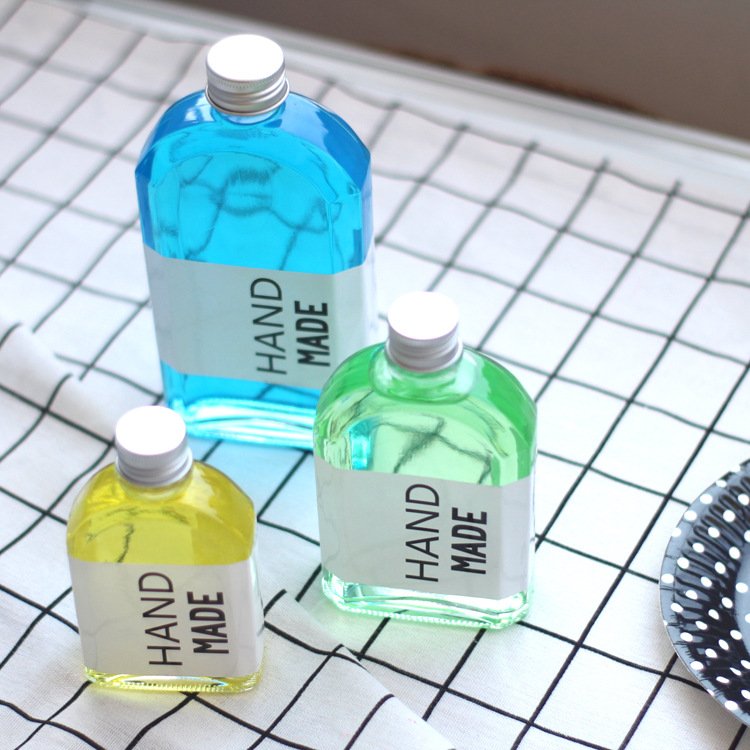 flat glass bottles flask hip bottles customized logo print coffee juice milk glass bottles 100ml 200ml 250ml 350ml 500ml square