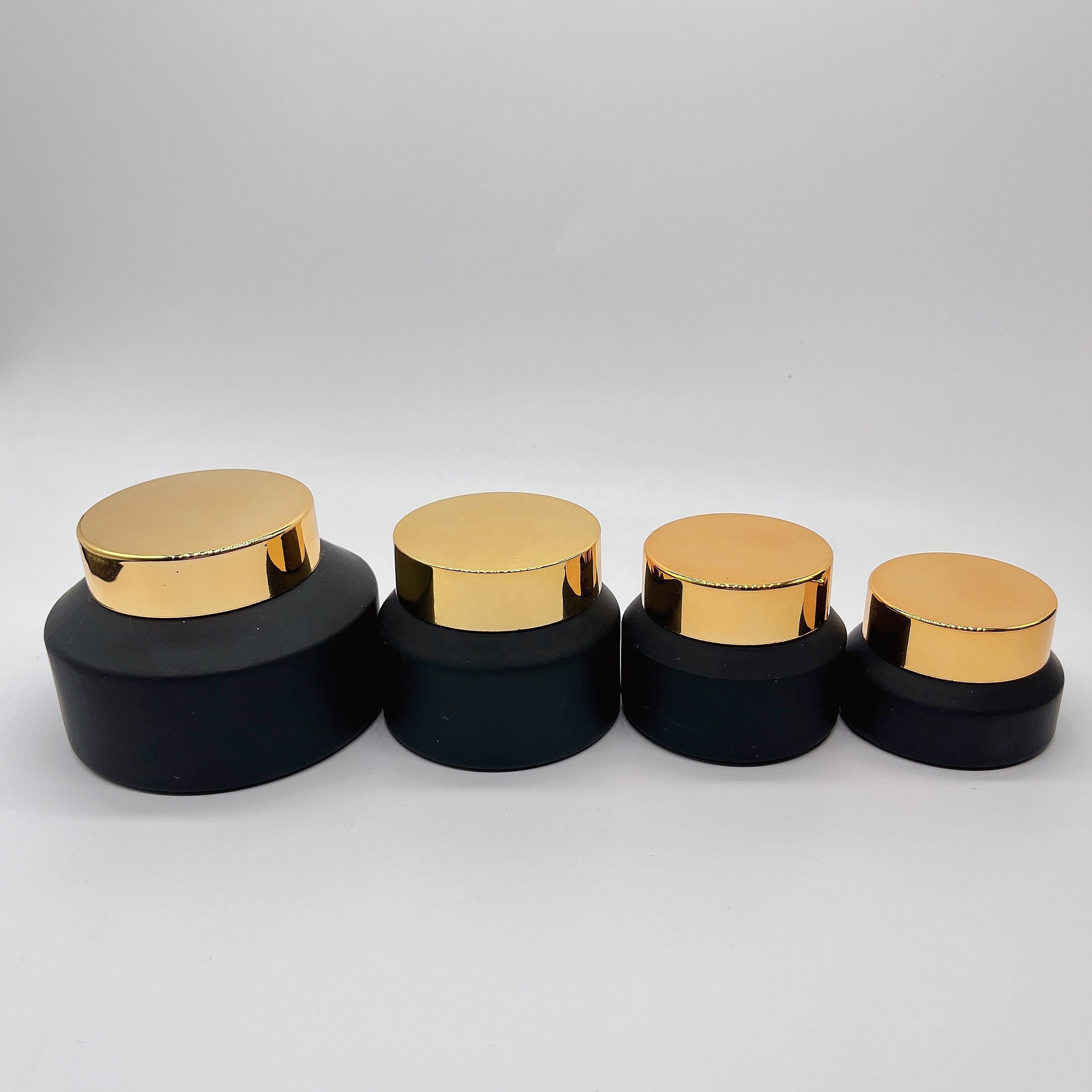 Cosmetic packaging 15ml-100g matte black slant shoulder glass bottle with gold lid/pump/dropper lotion bottle cream jar sets
