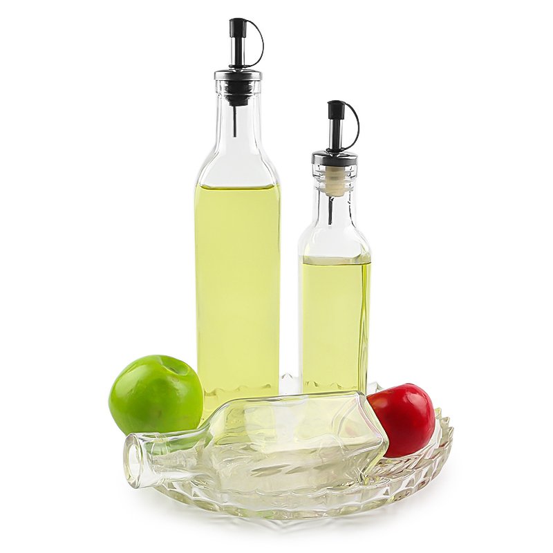 150ml 250ml 500ml kitchen restaurant table use square shape clear olive oil glass bottle with pourer dispensers