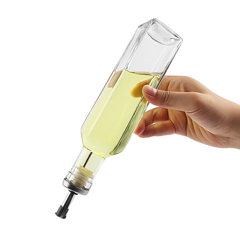 150ml 250ml 500ml kitchen restaurant table use square shape clear olive oil glass bottle with pourer dispensers