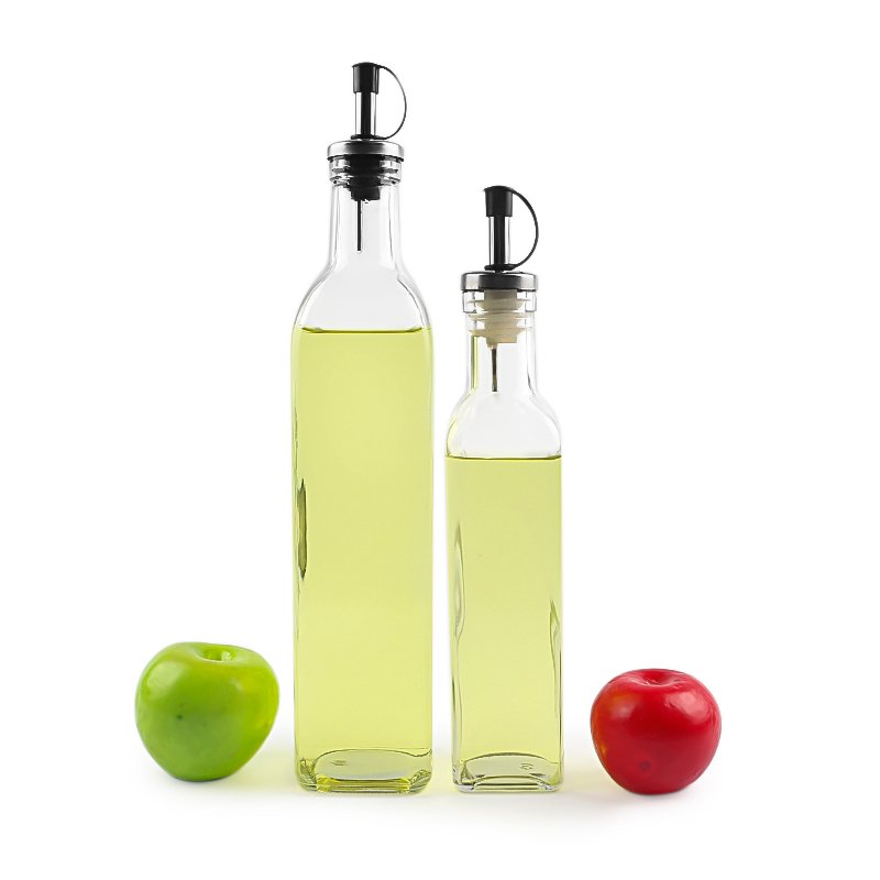 150ml 250ml 500ml kitchen restaurant table use square shape clear olive oil glass bottle with pourer dispensers