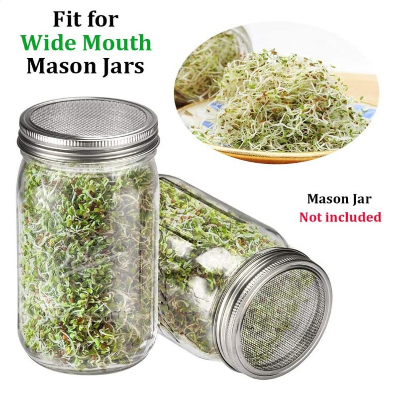 Sprouting Jar Germination Stand Stainless Steel Mesh Cover Mason Jar Glass Bottle for Plant Tissue Culture