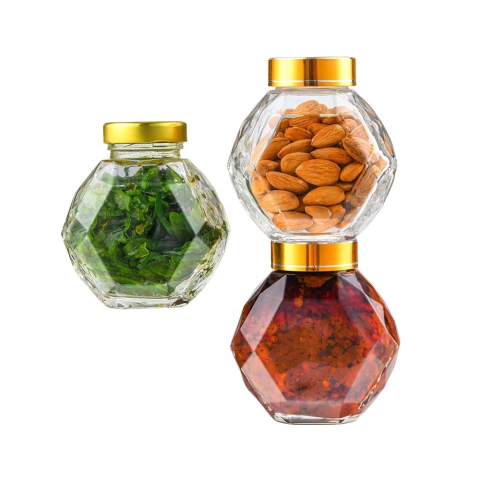Thickened Bamboo Lid Hexagonal Transparent Honey Glass Bottle Separate Bottle With Stirring Stick