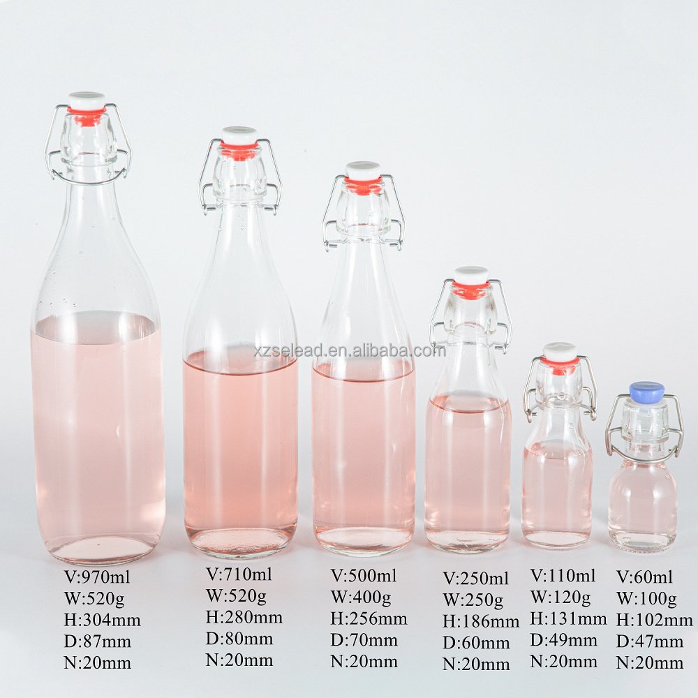 clear glass bottle 8oz 16oz 32oz with Flip-top Airtight Lid for Carbonated Drinks Kombucha