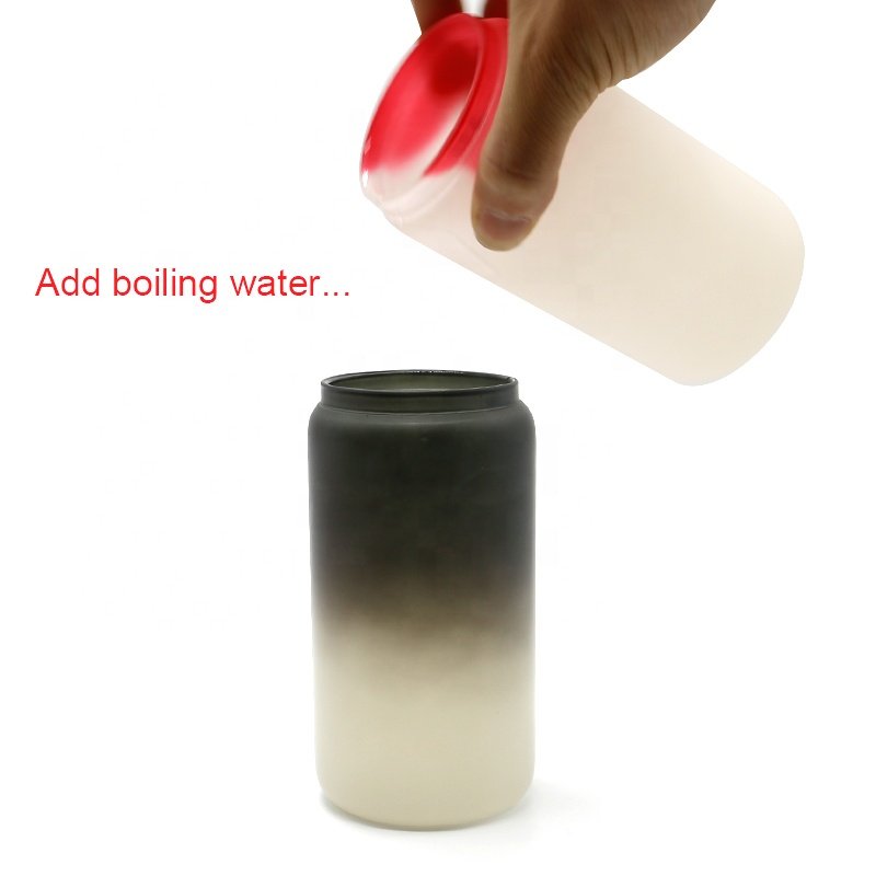 Sublimation Blanks 16oz Frosted Glass Soda Can Color Changing Glass Bottle with Cold and Hot Water Change Color Mugs