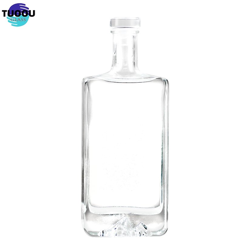 Inventory Wholesale Simplicity Square Flat Transparent Empty 500ml Wine Bottle With Cork Glass Lid And Packaging Box