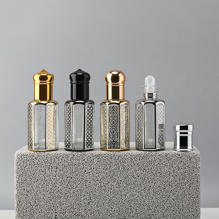 Luxury 3ml 6ml 12ml mini small refillable glass rerfume bottle roller ball mini roll on bottle santal oil glass attar bottle