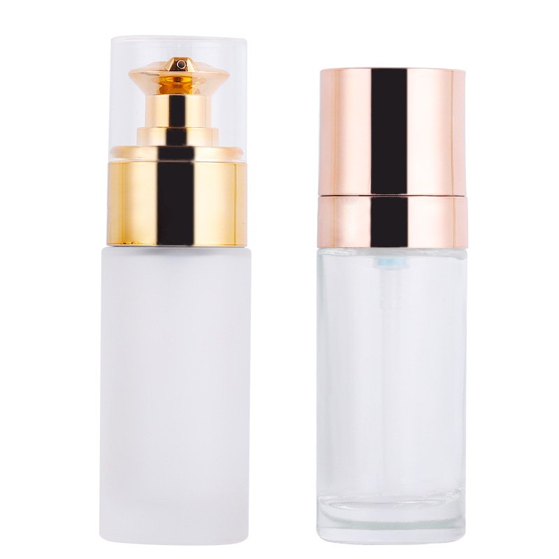 Manufacturer spot cosmetics packaging 30ml foundation liquid isolation BB cream Moisturizer straight round glass pump bottle