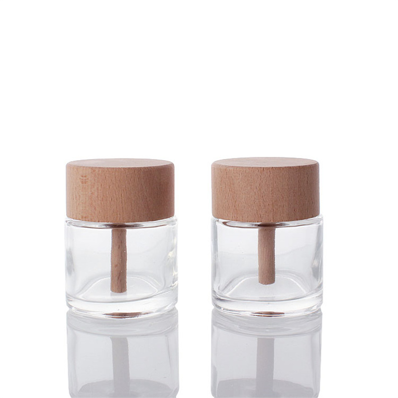 Empty 50ml round homestay Aromatherapy Reed Diffuser Glass Bottle with wooden cap For Hotel Bathroom Toilet Bedroom