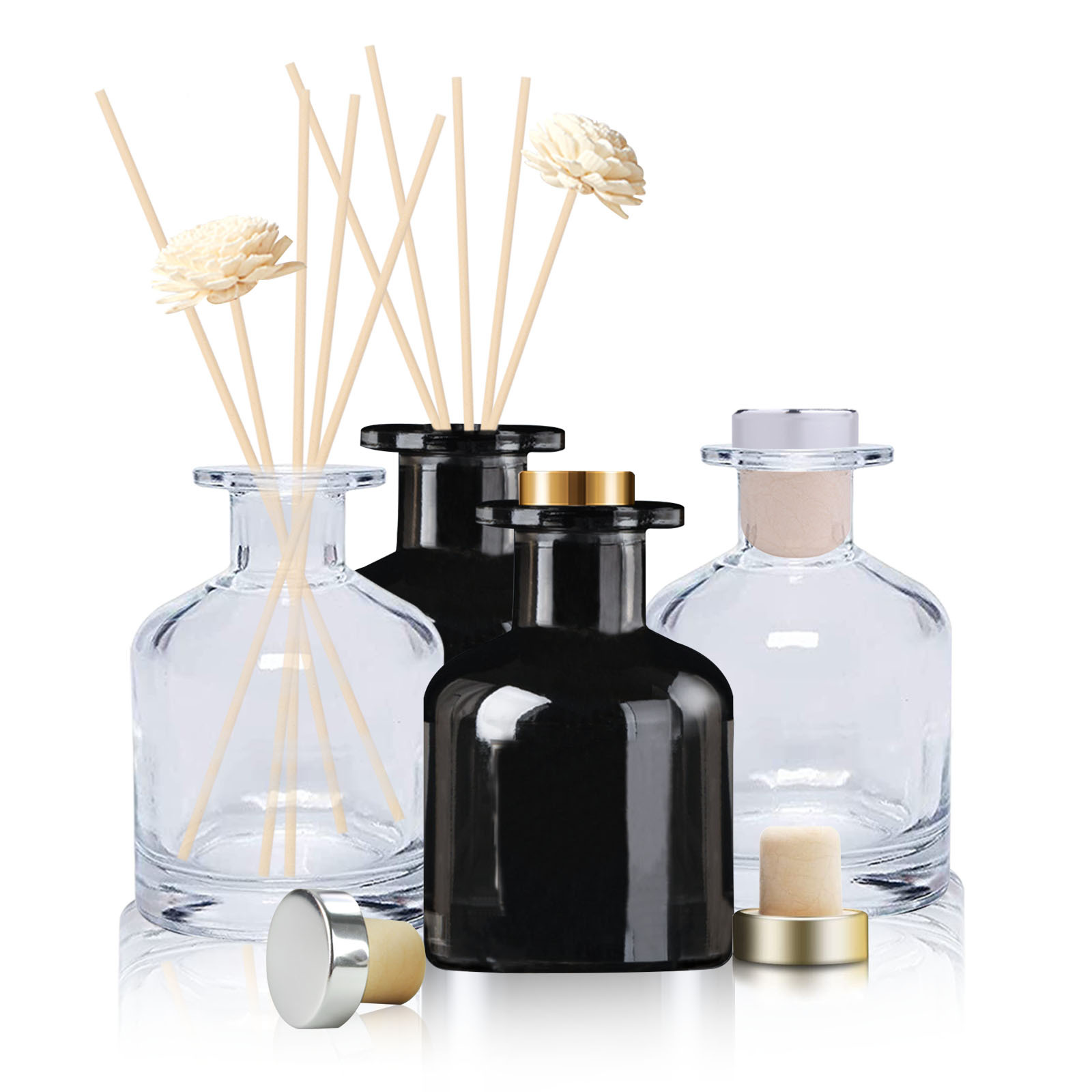 Matte black reed diffuser glass bottle reed diffuser glass bottle with wooden lid