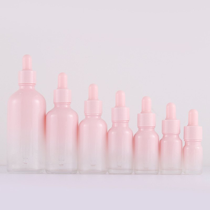 Gradient Pink Dropper Bottle Glass Cosmetic Package Essential Oil Dropper Bottle Cherry Blossom Powder Separately Bottle