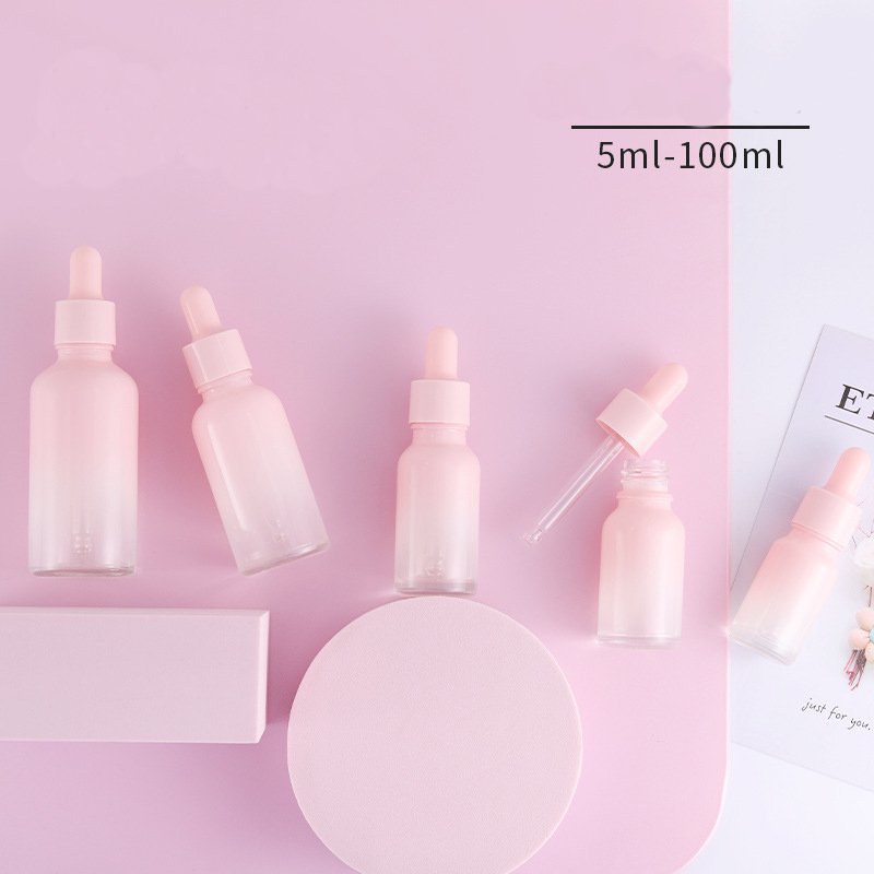 Gradient Pink Dropper Bottle Glass Cosmetic Package Essential Oil Dropper Bottle Cherry Blossom Powder Separately Bottle