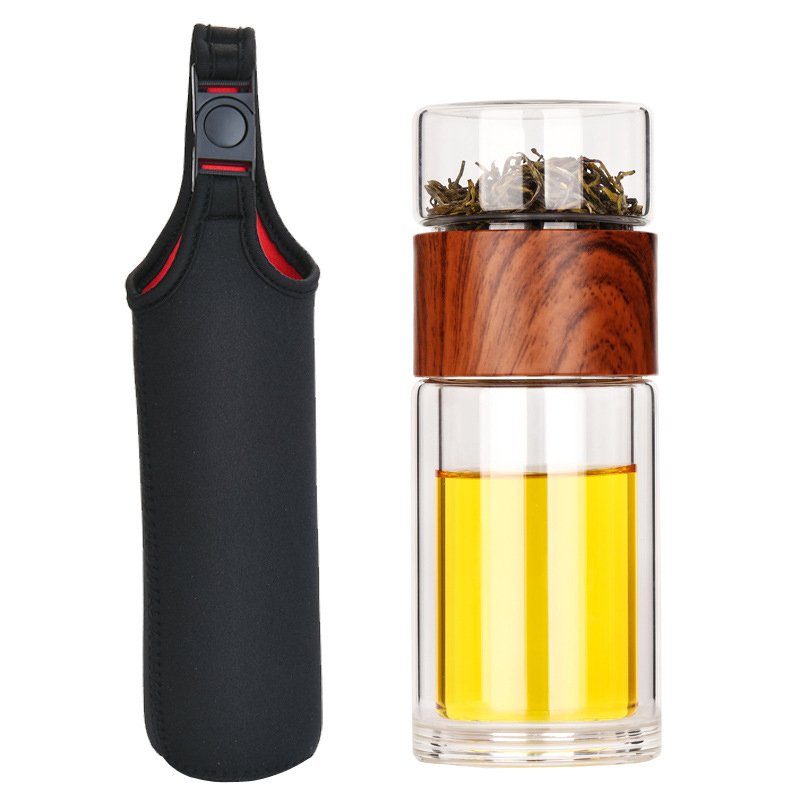 2023 Amazons Hot Seller Tea Separating Bottle Drinking Double wall Glass Water Bottle With Tea Infuser