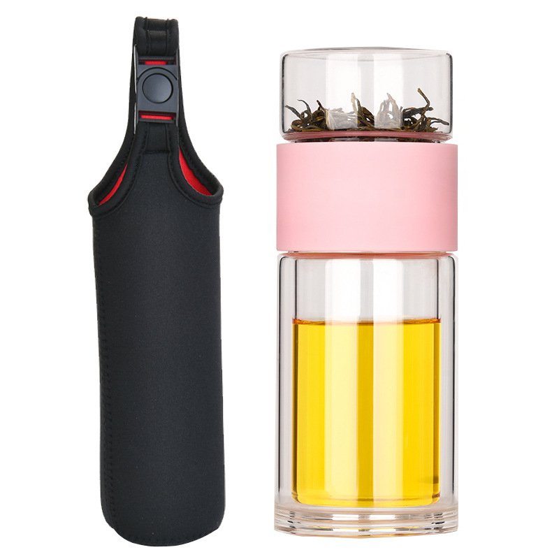 2023 Amazons Hot Seller Tea Separating Bottle Drinking Double wall Glass Water Bottle With Tea Infuser