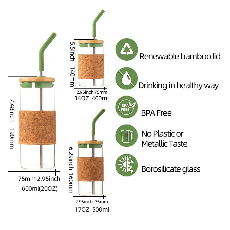Silicone Sleeve Bamboo Lid glass Cup with Straw for Coffee Reusable Water Bottles Glass Tumbler
