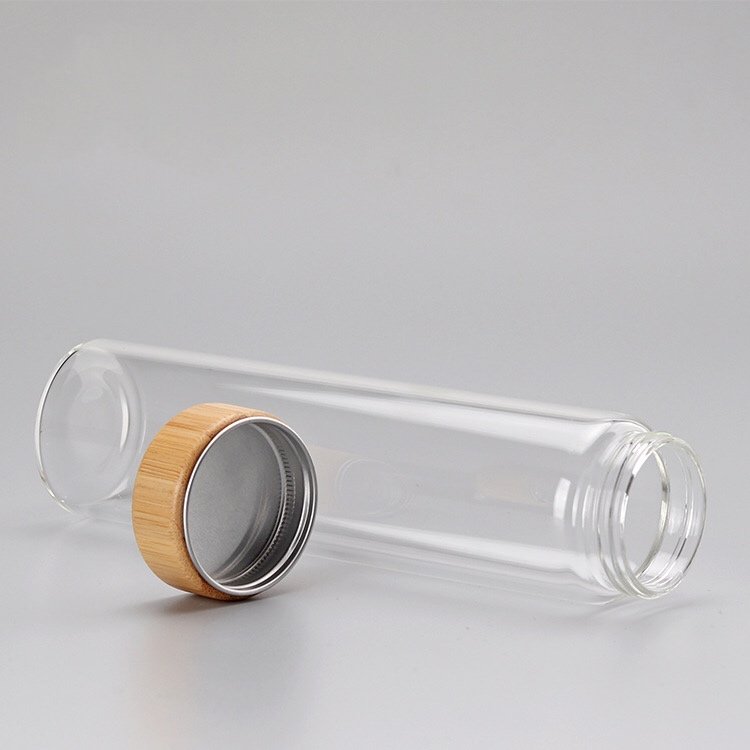 Wholesale 5ml to 200ml Bamboo Lid Storage Packaging Beverage Glass Bottle Jar Bamboo Screw Cap