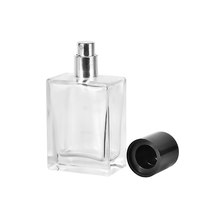 Wholesale Square Glass Perfume Bottle Flat 50ml 100ml Clear Perfume Bottle With Spray Lid