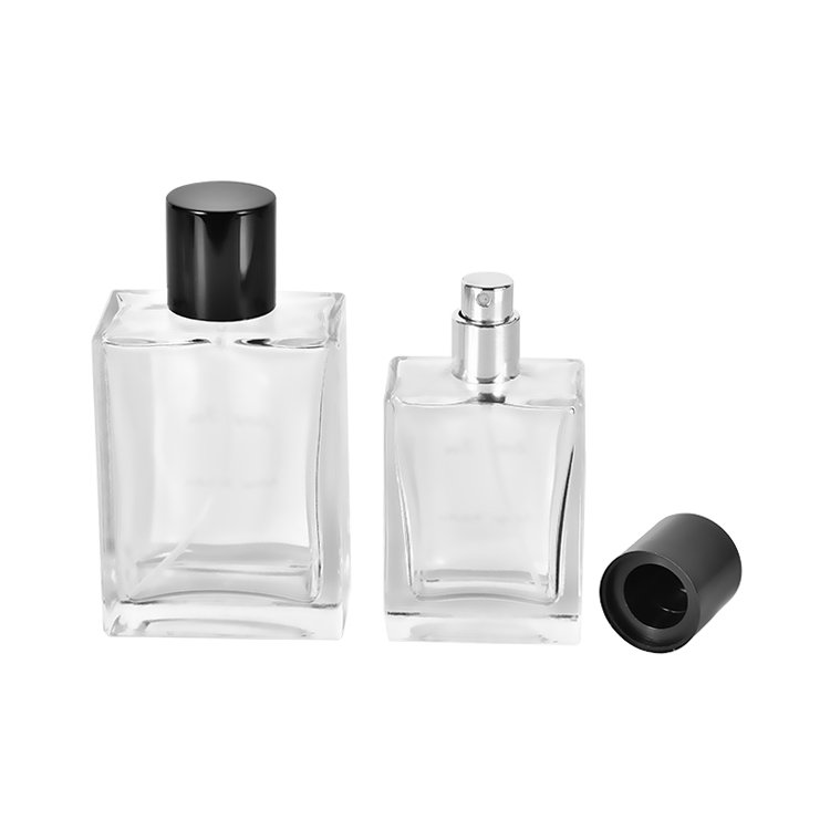 Wholesale Square Glass Perfume Bottle Flat 50ml 100ml Clear Perfume Bottle With Spray Lid
