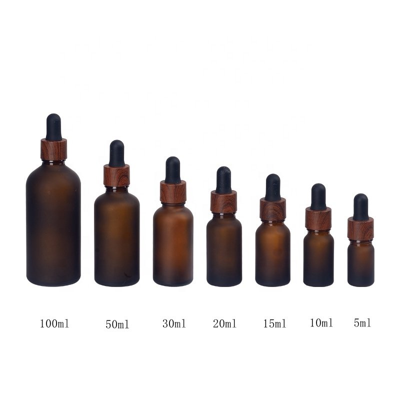 50ml frosted brown glass dropper bottle 50 ml frosted amber glass bottle with water transfer plastic wooden dropper