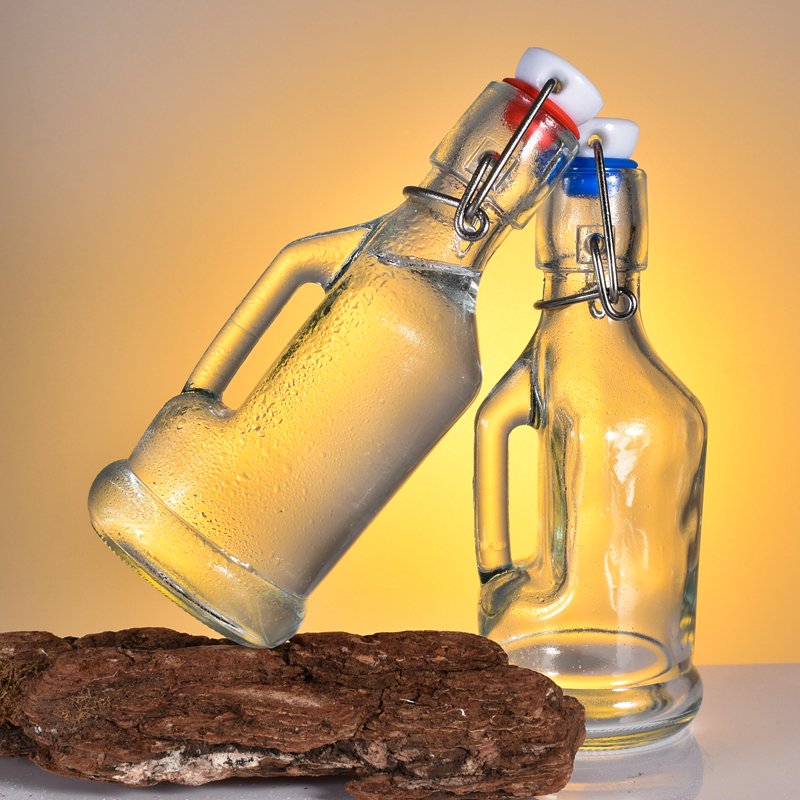 8Oz Eco-Friendly Swing Top Clear Glass Bottles 250ml with Glass handle and Airtight Resealable Cap
