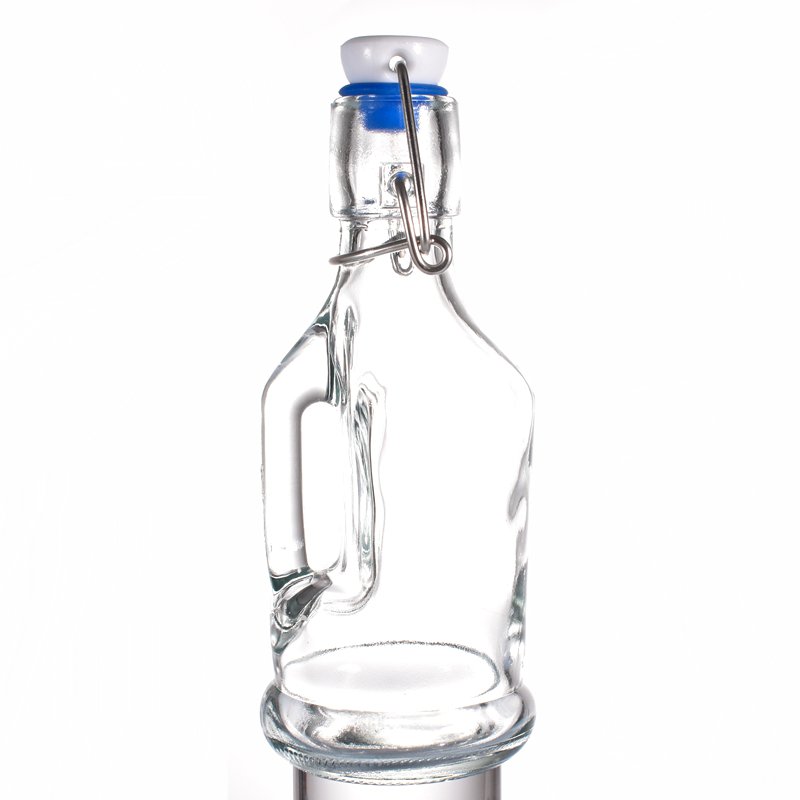 8Oz Eco-Friendly Swing Top Clear Glass Bottles 250ml with Glass handle and Airtight Resealable Cap