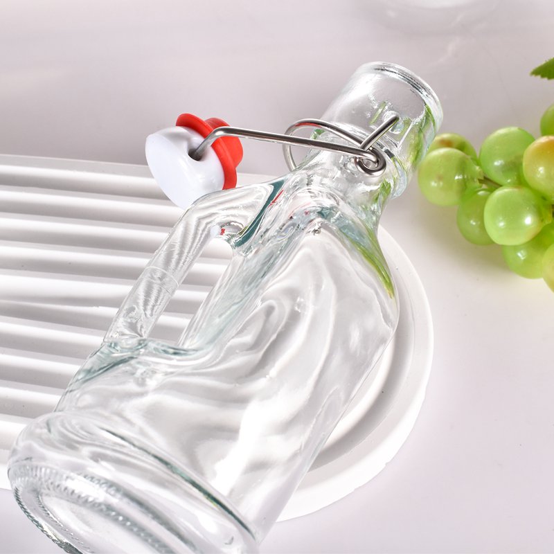 8Oz Eco-Friendly Swing Top Clear Glass Bottles 250ml with Glass handle and Airtight Resealable Cap