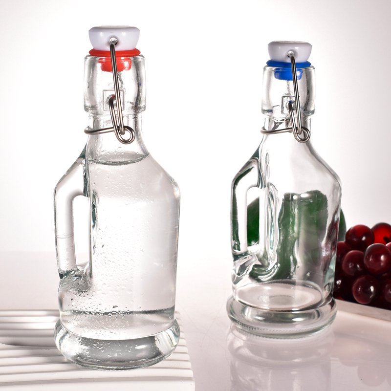 8Oz Eco-Friendly Swing Top Clear Glass Bottles 250ml with Glass handle and Airtight Resealable Cap