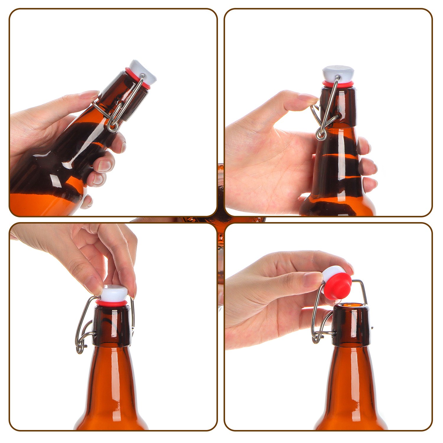Hot sale 330ml 750ml Unique Shape Amber Brown Color Glass Bottles For Beer With Swing Top Lids