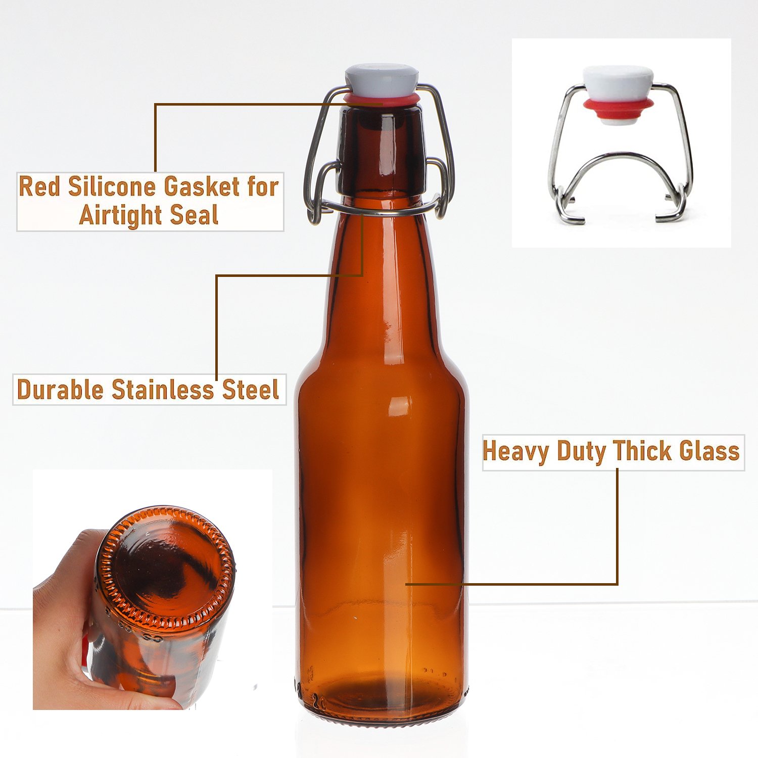 Hot sale 330ml 750ml Unique Shape Amber Brown Color Glass Bottles For Beer With Swing Top Lids