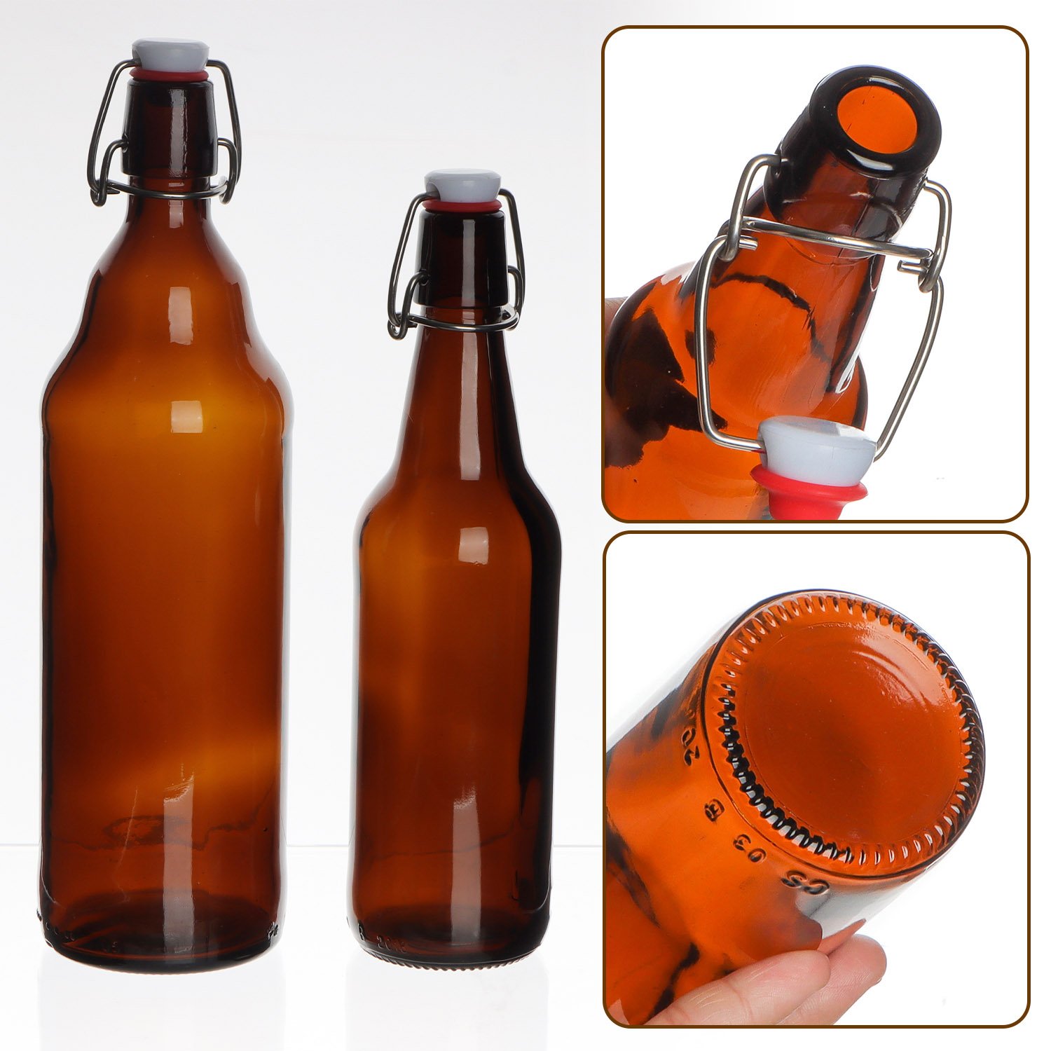 Hot sale 330ml 750ml Unique Shape Amber Brown Color Glass Bottles For Beer With Swing Top Lids