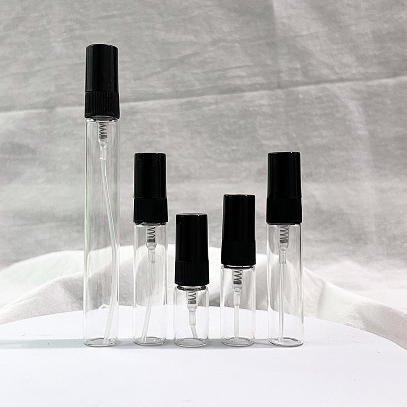 Wholesale 2ml 3ml 5ml 10ml sample perfume bottle Black plastic lid portable spray pack.