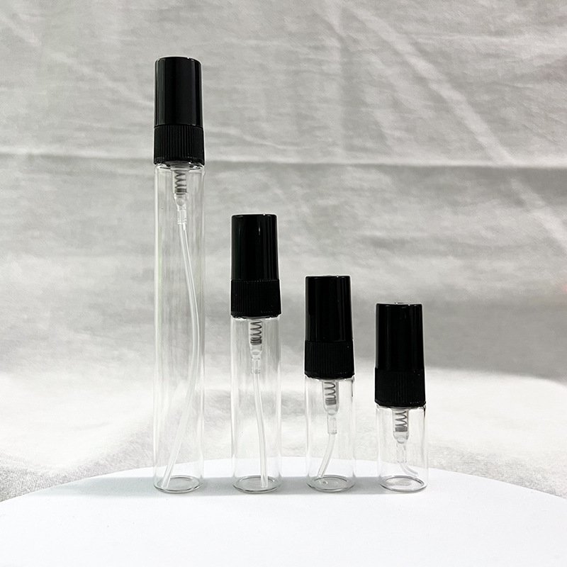 Wholesale 2ml 3ml 5ml 10ml sample perfume bottle Black plastic lid portable spray pack.