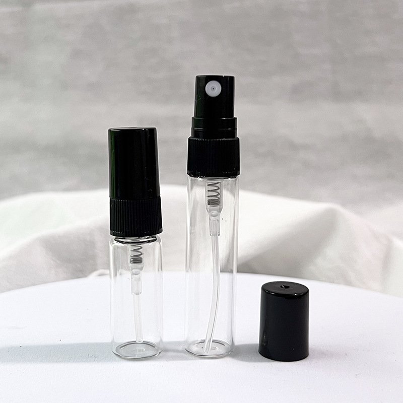 Wholesale 2ml 3ml 5ml 10ml sample perfume bottle Black plastic lid portable spray pack.