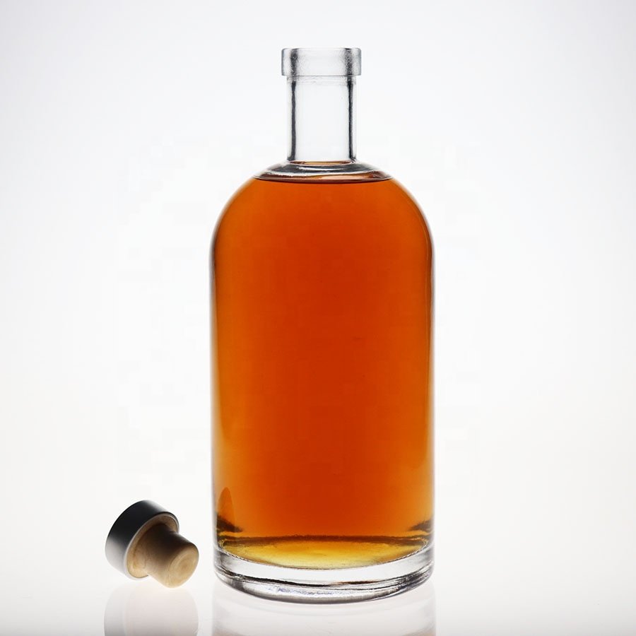 Best Seller Glass Liquor Bottle 200ml 375ml 50cl 70cl 75cl Round Bottle Bourbon Gin Rum Tequila Glass Bottle Cork Painting