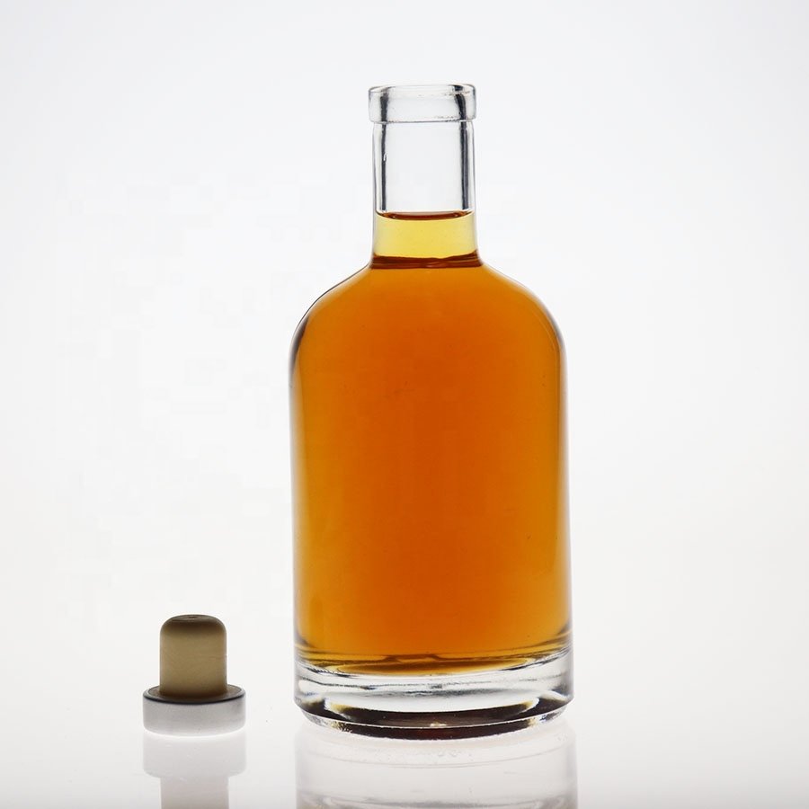 Best Seller Glass Liquor Bottle 200ml 375ml 50cl 70cl 75cl Round Bottle Bourbon Gin Rum Tequila Glass Bottle Cork Painting