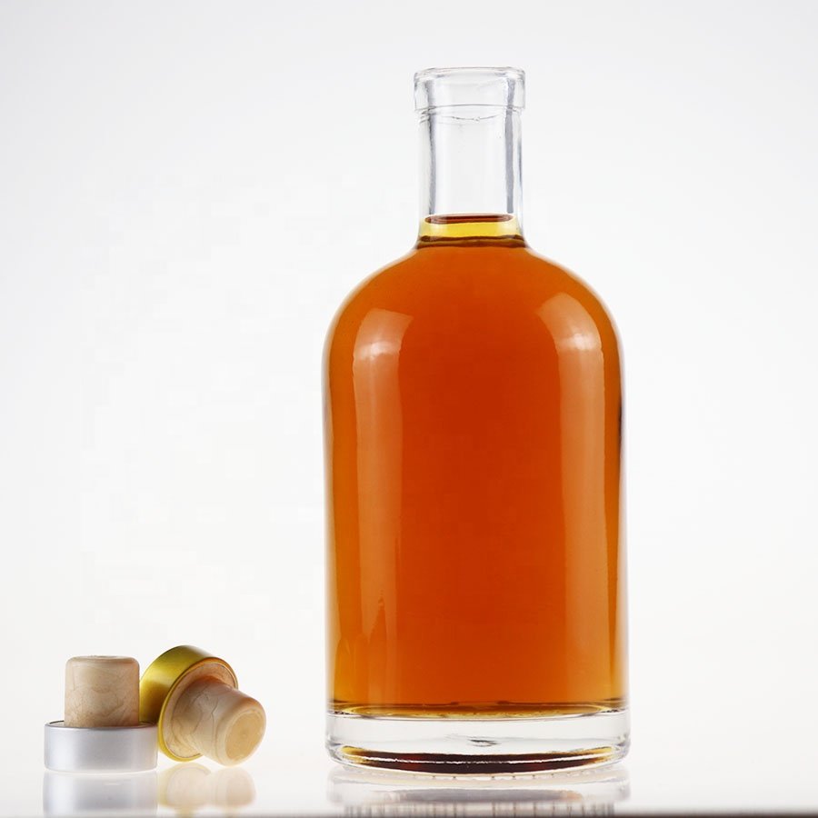 Best Seller Glass Liquor Bottle 200ml 375ml 50cl 70cl 75cl Round Bottle Bourbon Gin Rum Tequila Glass Bottle Cork Painting