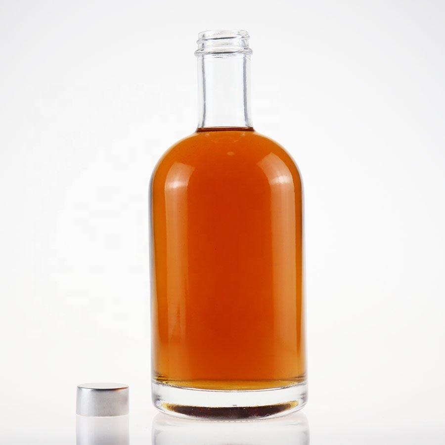 Best Seller Glass Liquor Bottle 200ml 375ml 50cl 70cl 75cl Round Bottle Bourbon Gin Rum Tequila Glass Bottle Cork Painting