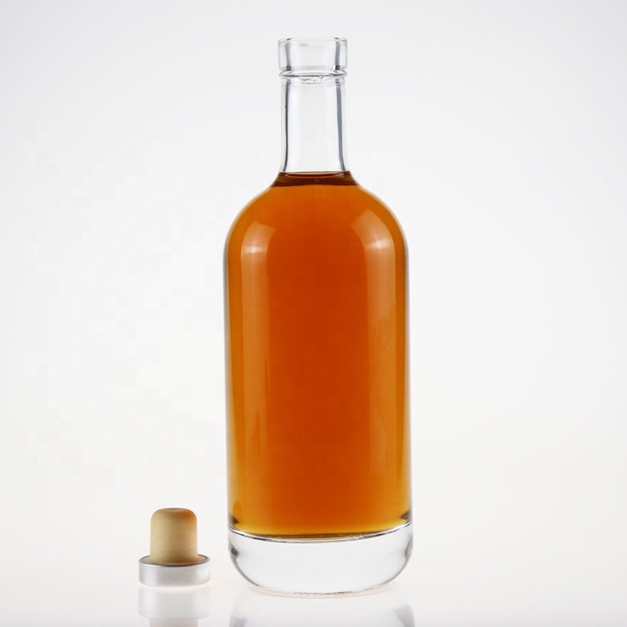Best Seller Glass Liquor Bottle 200ml 375ml 50cl 70cl 75cl Round Bottle Bourbon Gin Rum Tequila Glass Bottle Cork Painting