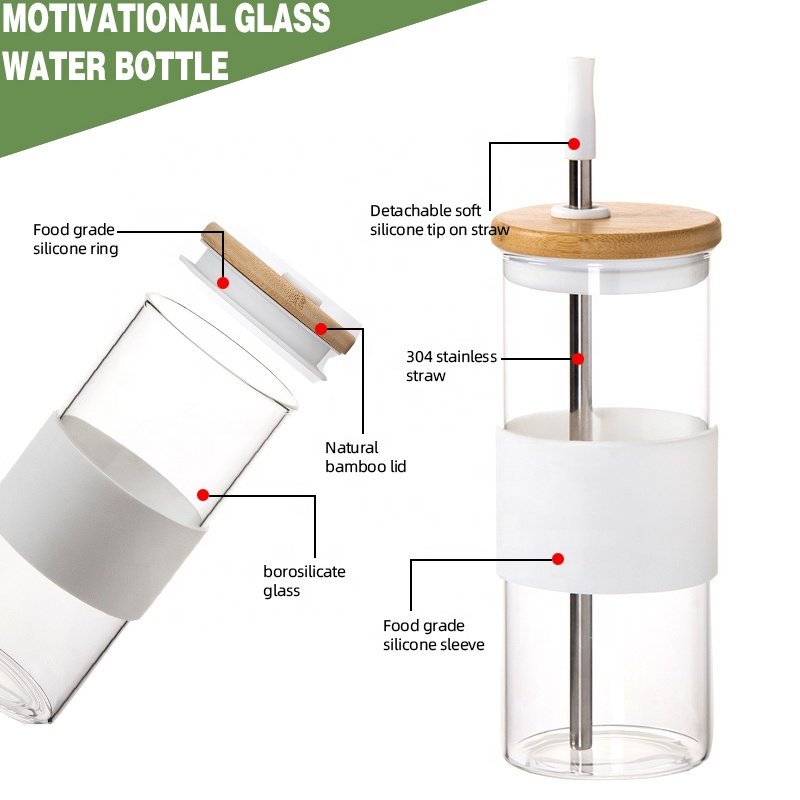 2023 hot selling Eco-friendly Reusable glass tumbler Glass Boba Tea Cup With Stainless Steel Straw and bamboo lid